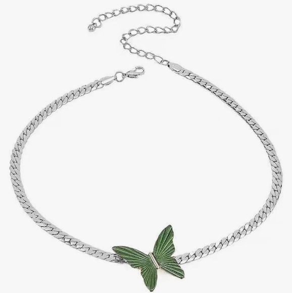 Green Butterfly Silver Adjustable Chain Choker Minimalist Butterflies Moth New - Picture 2 of 9